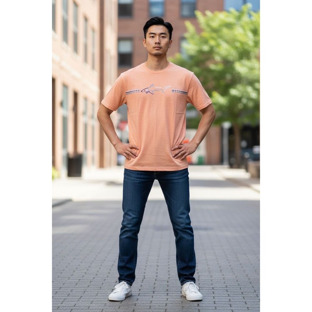 Greg Norman Shark Logo Orange Performance T-Shirt Size Medium Golf Athletic Tee